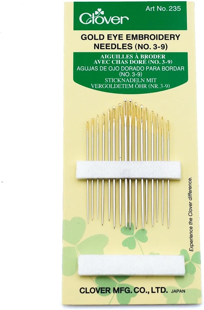 ã‚¯ãƒ­ãƒãƒ¼(Clover) Gold Eye Embroidery Needles Size 3-9 - 16 Pack - Image 1
